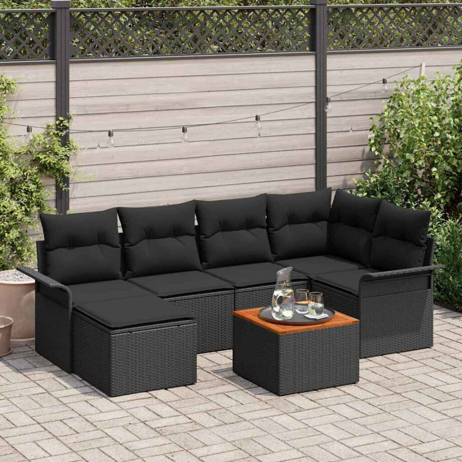 vidaXL Tuin Sofa Set met kussen met opslag 7 pcs Zwart afbeelding 1