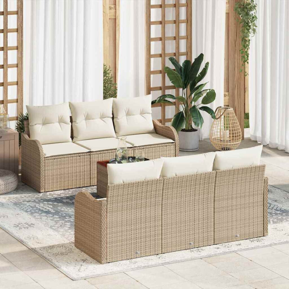 vidaXL Tuin Sofa Set 7 pcs Beige, wit Groot Rattan vidaXL Tuin Sofa Set 7 pcs Beige, wit Groot Rattan afbeelding 1