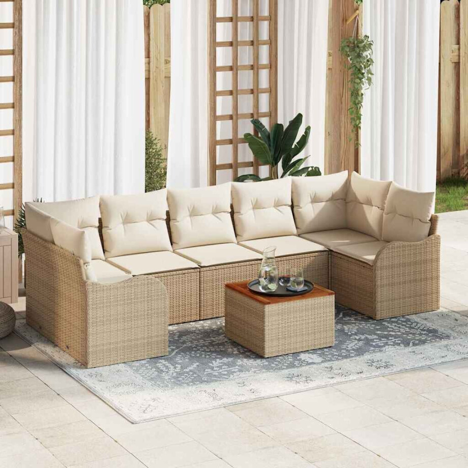 vidaXL Tuin Sofa Set 8 pcs Beige, wit Groot Riet, Polyester kussens vidaXL Tuin Sofa Set 8 pcs Beige, wit Groot Riet, Polyester kussens afbeelding 1