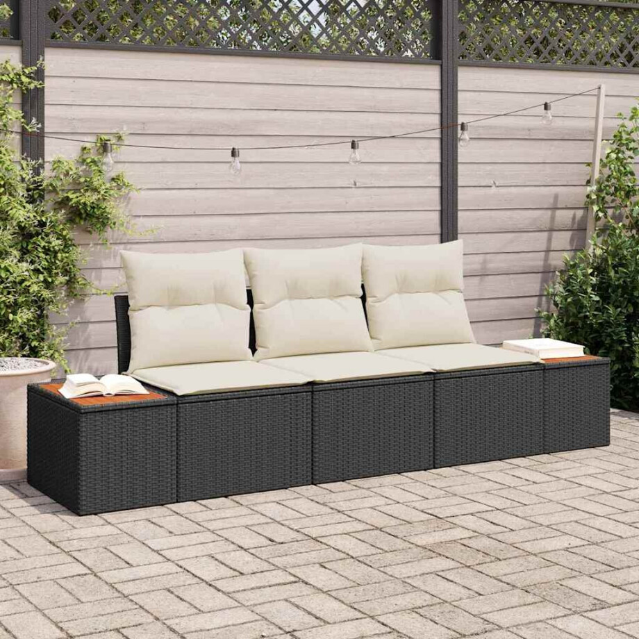 vidaXL Tuin Sofa Set met kussen 3 pcs Zwart en crème Poly riet afbeelding 1