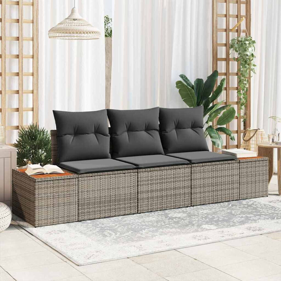 vidaXL Tuin Sofa Set met kussen met opslag 3 pcs Grijs Poly riet afbeelding 1