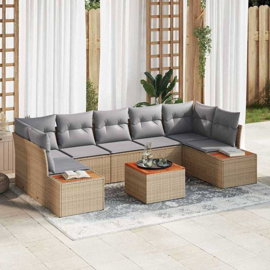 vidaXL Tuin Sofa Set met kussen met opslag 8 pcs Beige Poly riet afbeelding 1