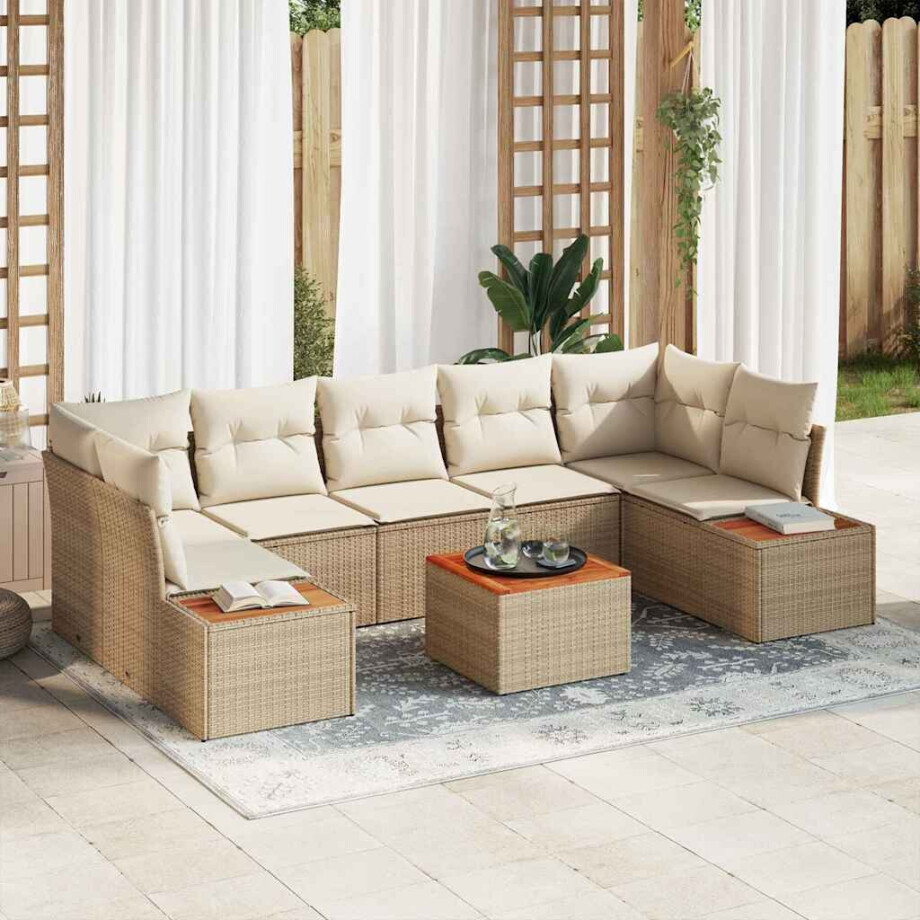 vidaXL Tuin Sofa Set met kussen met opslag 8 pcs Beige Poly riet afbeelding 1