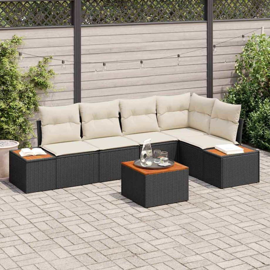 vidaXL Tuin Sofa Set met kussen 6 pcs Zwart en crème Poly riet vidaXL Tuin Sofa Set met kussen 6 pcs Zwart en crème Poly riet afbeelding 1