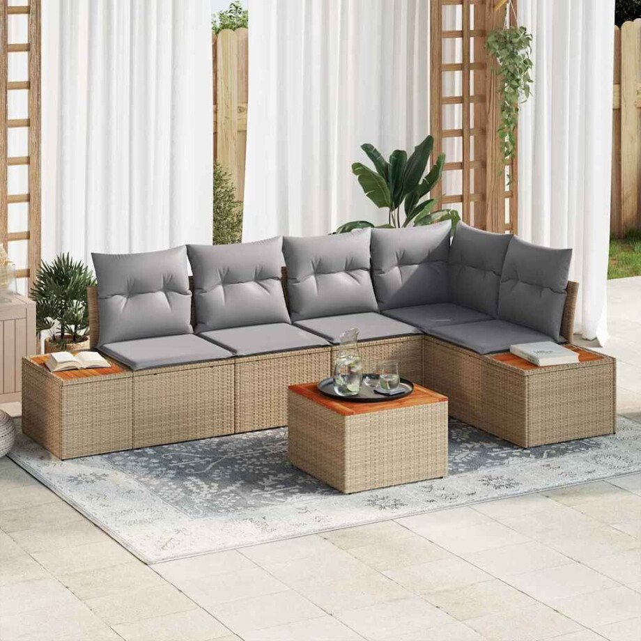 vidaXL Tuin Sofa Set met kussen 6 pcs beige en lichtgrijs Poly riet afbeelding 1