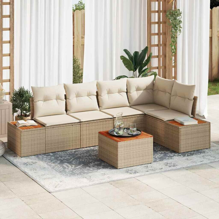 vidaXL Tuin Sofa Set met kussen 6 pcs beige en crèmekleurig Poly riet afbeelding 1