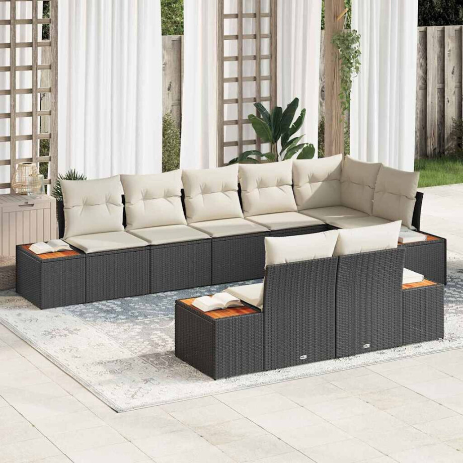 vidaXL Tuin Sofa Set met kussen 8 pcs Zwart en crème Poly riet vidaXL Tuin Sofa Set met kussen 8 pcs Zwart en crème Poly riet afbeelding 1
