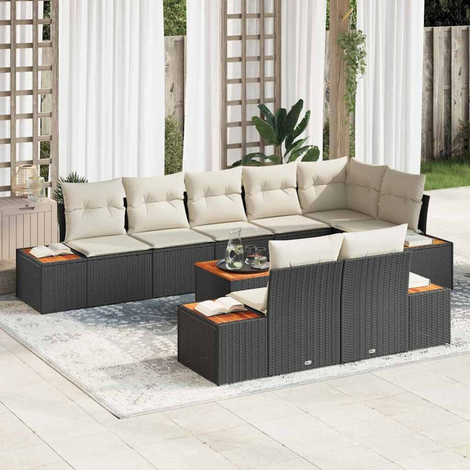 vidaXL Tuin Sofa Set met kussen 9 pcs Zwart en crème Poly riet vidaXL Tuin Sofa Set met kussen 9 pcs Zwart en crème Poly riet afbeelding 1