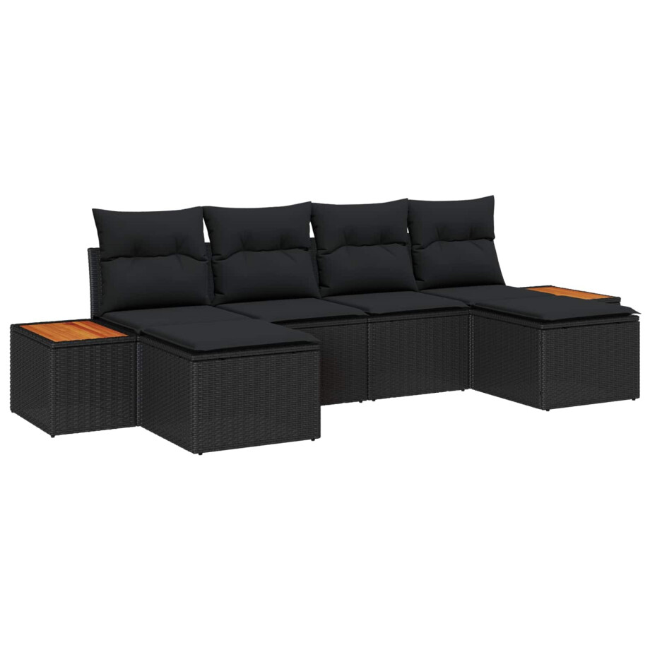 vidaXL Tuin Sofa Set met kussen 6 pcs Zwart Poly Rattan afbeelding 1