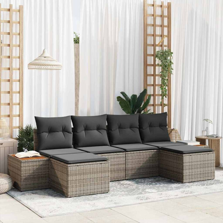 vidaXL Tuin Sofa Set met kussen 6 pcs Grijs Poly Rattan afbeelding 1