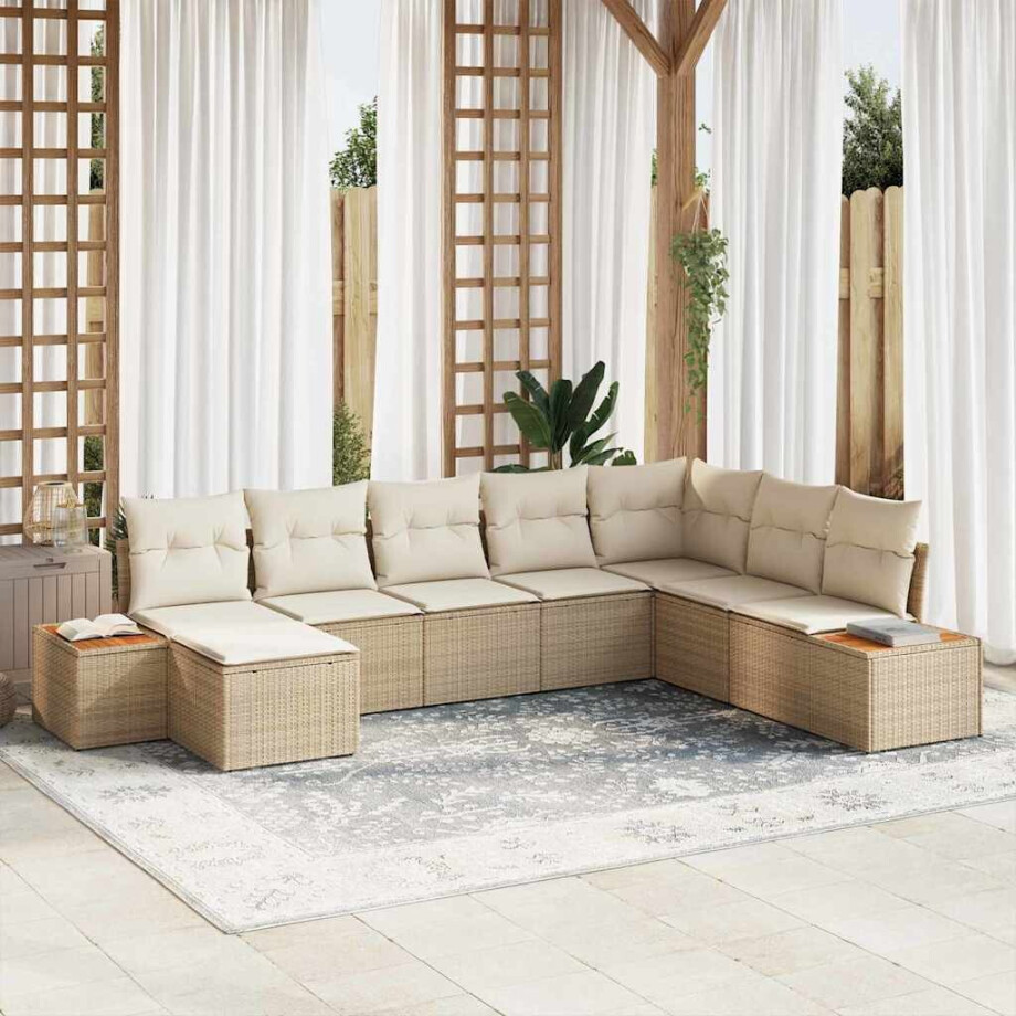 vidaXL Tuin Sofa Set met kussen 8 pcs Beige en Crème Poly Rattan afbeelding 1