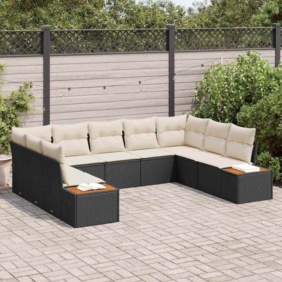 vidaXL Tuin Sofa Set met kussen 5 pcs Zwart en crème Poly riet afbeelding 1