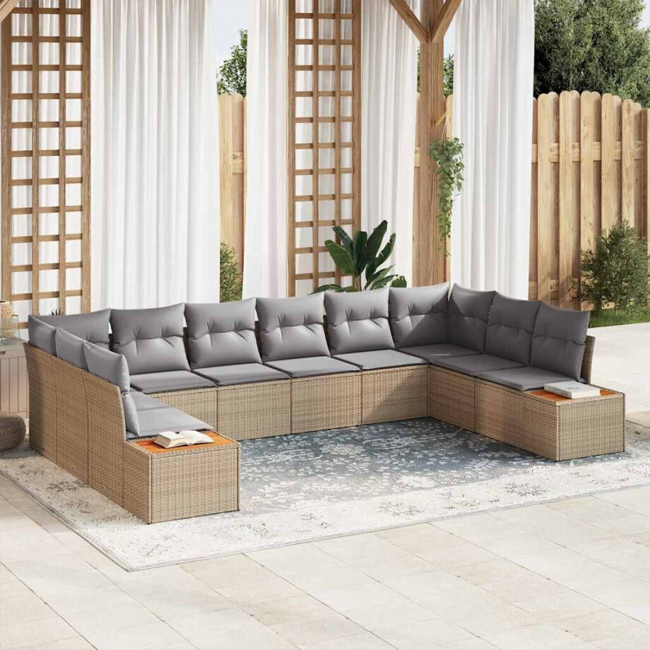 vidaXL Tuin Sofa Set met kussen 10 pcs beige en lichtgrijs Poly riet vidaXL Tuin Sofa Set met kussen 10 pcs beige en lichtgrijs Poly riet afbeelding 1