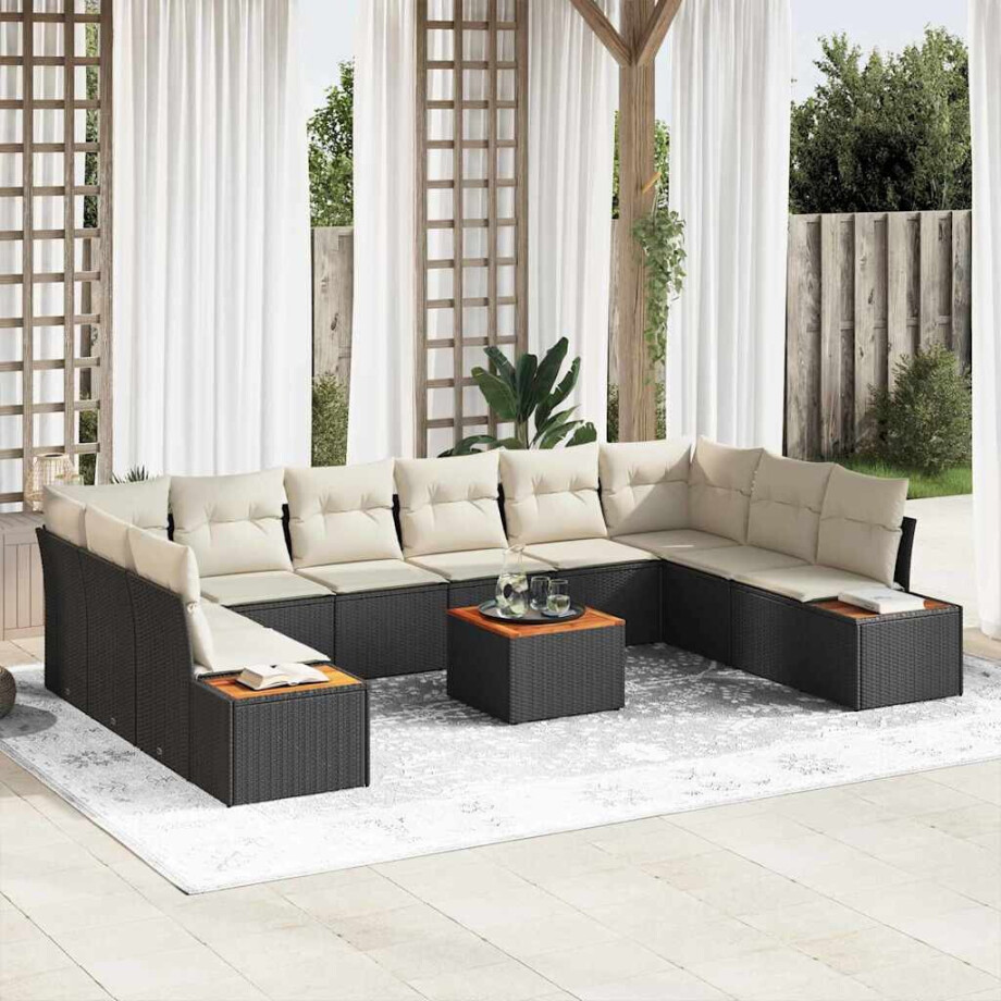 vidaXL Tuin Sofa Set met kussen 11 pcs Zwart en crème Poly riet vidaXL Tuin Sofa Set met kussen 11 pcs Zwart en crème Poly riet afbeelding 1