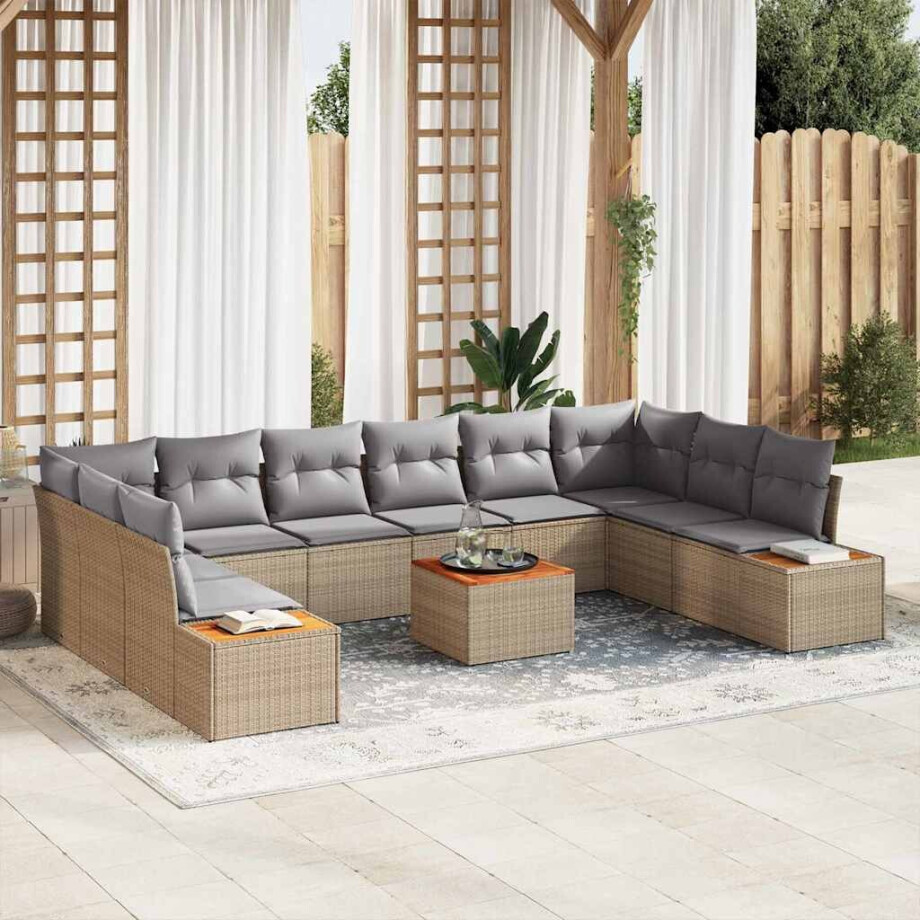 vidaXL Tuin Sofa Set met kussen 11 pcs beige en lichtgrijs Poly riet afbeelding 1