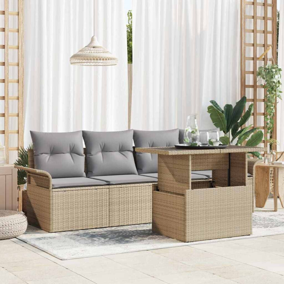 vidaXL Tuin Sofa Set met kussen met opslag 5 pcs Beige Poly Rattan afbeelding 1