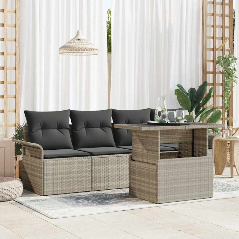 vidaXL Tuin Sofa Set met kussen 5 pcs Lichtgrijs Poly Rattan afbeelding 1