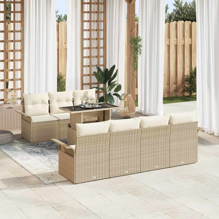 vidaXL Tuin Sofa Set met kussen met opslag 8 pcs Beige Poly Rattan afbeelding 1