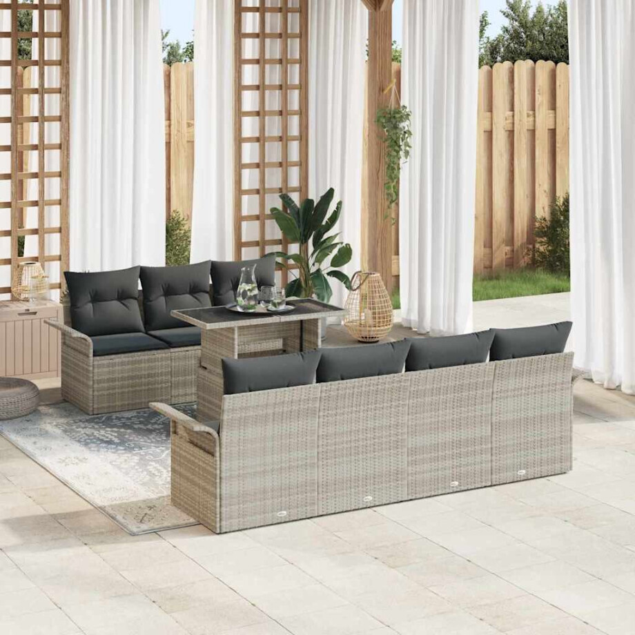 vidaXL Tuin Sofa Set met kussen 8 pcs Lichtgrijs Poly Rattan afbeelding 1