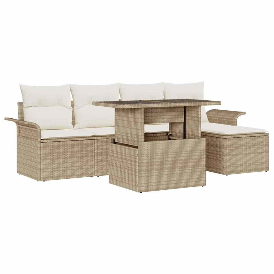 vidaXL Tuin Sofa Set met kussen met opslag 6 pcs Beige Poly riet afbeelding 1