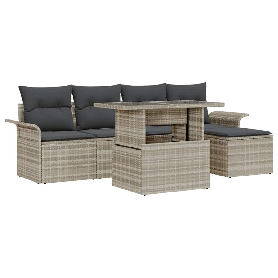 vidaXL Tuin Sofa Set met kussen met opslag 6 pcs Lichtgrijs Poly riet afbeelding 1