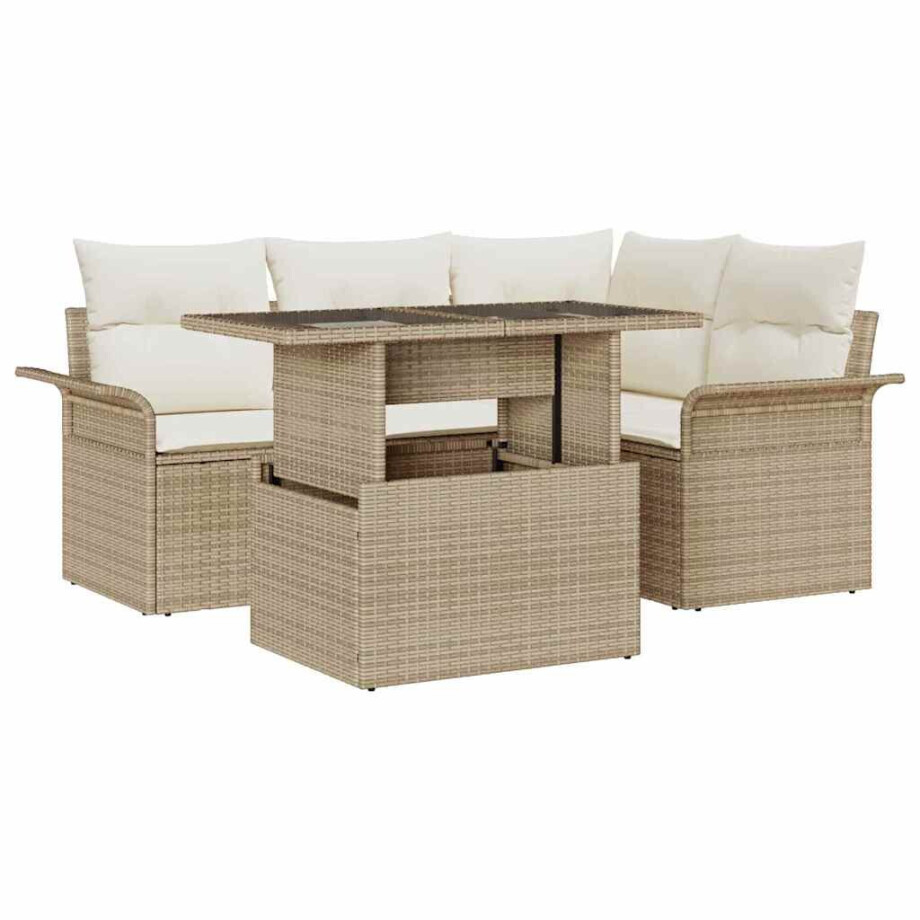 vidaXL 5-delige tuinsofa set met kussens in beige poly rattan vidaXL 5-delige tuinsofa set met kussens in beige poly rattan afbeelding 1