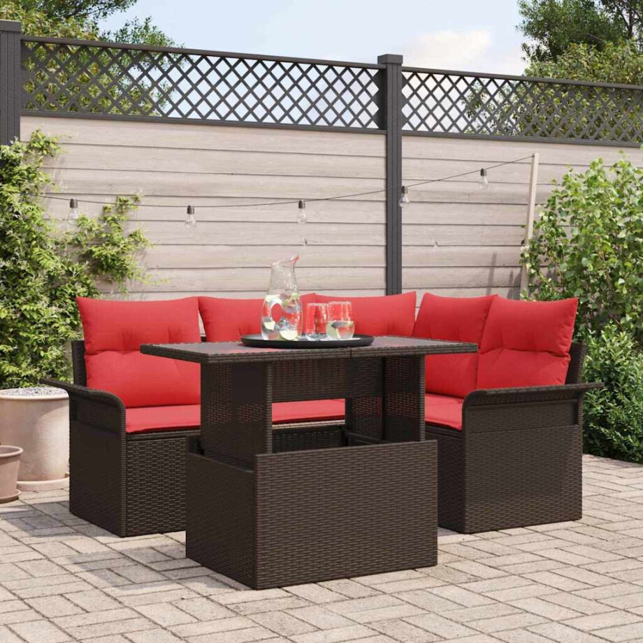 vidaXL Tuin Sofa Set met kussen met opslag 5 pcs Bruin Poly Rattan vidaXL Tuin Sofa Set met kussen met opslag 5 pcs Bruin Poly Rattan afbeelding 1
