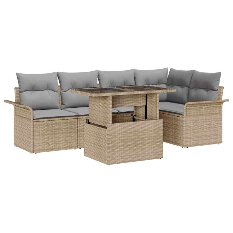 vidaXL Tuin Sofa Set met kussen met opslag 6 pcs Beige Poly riet afbeelding 1