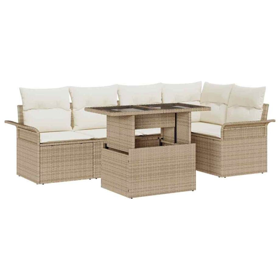 vidaXL Tuin Sofa Set met kussen met opslag 6 pcs Beige Poly riet afbeelding 1