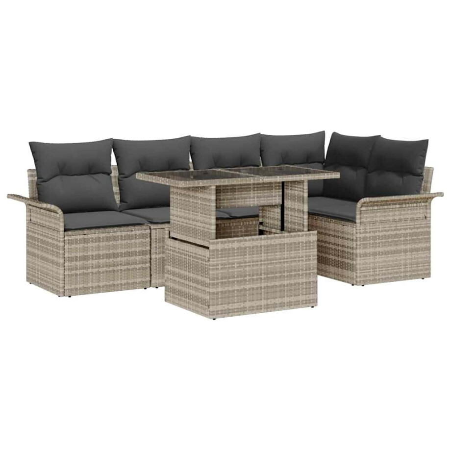 vidaXL Tuin Sofa Set met kussen met opslag 6 pcs Lichtgrijs Poly riet afbeelding 1
