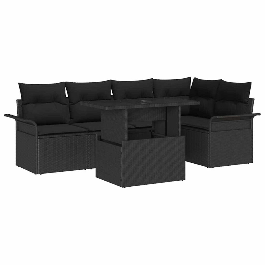 vidaXL Tuin Sofa Set met kussen met opslag 6 pcs Zwart Poly Rattan afbeelding 1
