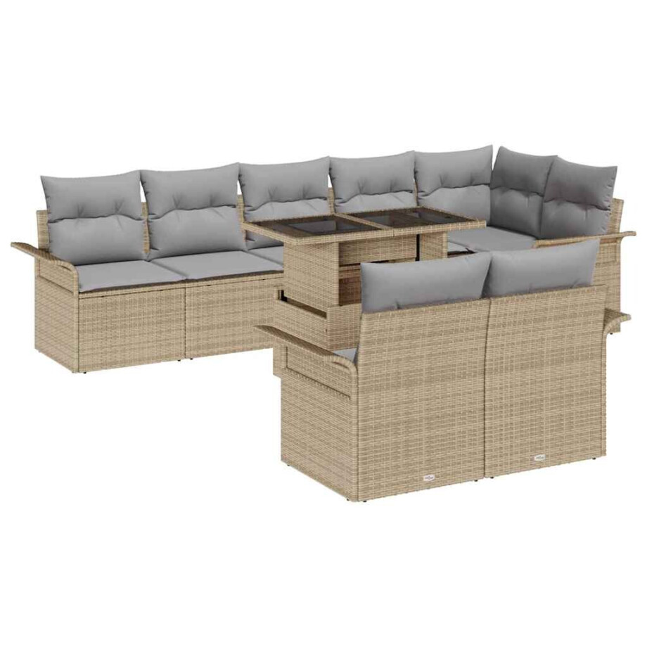 vidaXL Tuin Sofa Set met kussen met opslag 9 pcs Beige Poly riet afbeelding 1