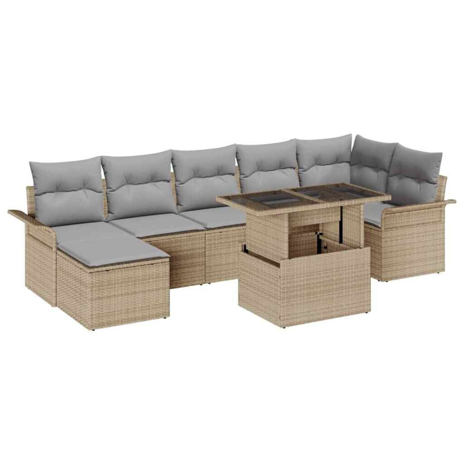 vidaXL Tuin Sofa Set met kussen met opslag 8 pcs Beige Poly riet afbeelding 1