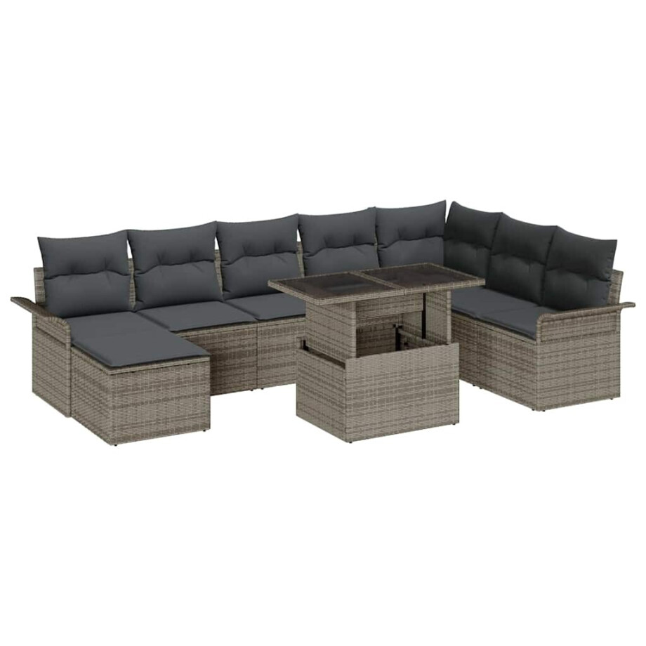 vidaXL Tuin Sofa Set 9 pcs Grijs Poly Rattan en Poedergecoat Staal afbeelding 1