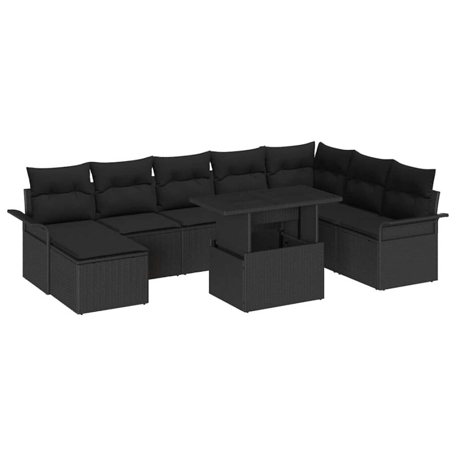 vidaXL Tuin Sofa Set 9 pcs Zwart Poly Rattan en Poedergecoat Staal vidaXL Tuin Sofa Set 9 pcs Zwart Poly Rattan en Poedergecoat Staal afbeelding 1