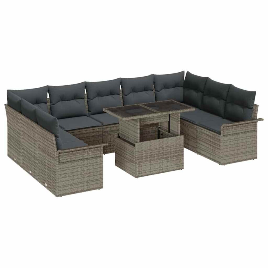 vidaXL Tuin Sofa Set met kussen met kussen 10 pcs Grijs Poly Rattan afbeelding 1
