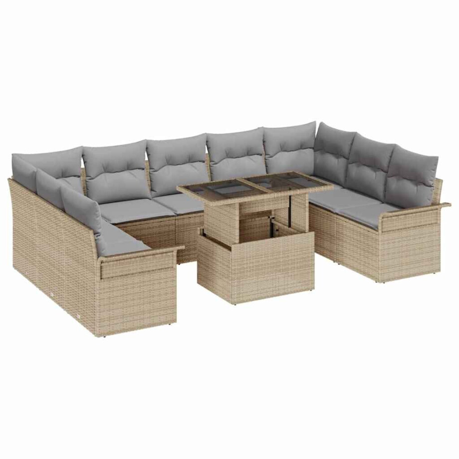 vidaXL Tuin Sofa Set met kussen met kussen 10 pcs Beige Poly Rattan afbeelding 1