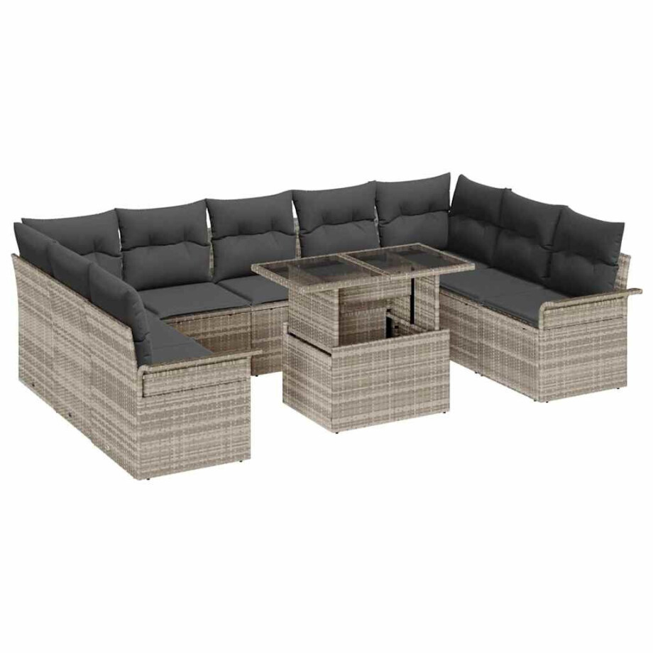 vidaXL Tuin Sofa Set met kussen 10 pcs Lichtgrijs Poly Rattan afbeelding 1