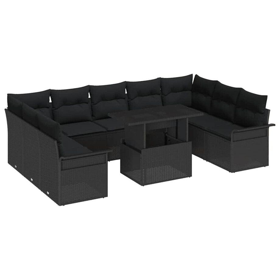 vidaXL Tuin Sofa Set met kussen met kussen 10 pcs Zwart Poly Rattan vidaXL Tuin Sofa Set met kussen met kussen 10 pcs Zwart Poly Rattan afbeelding 1