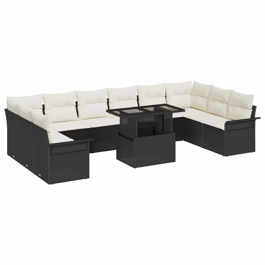 vidaXL Tuin Sofa Set met kussen met kussen 11 pcs Zwart Poly Rattan afbeelding 1