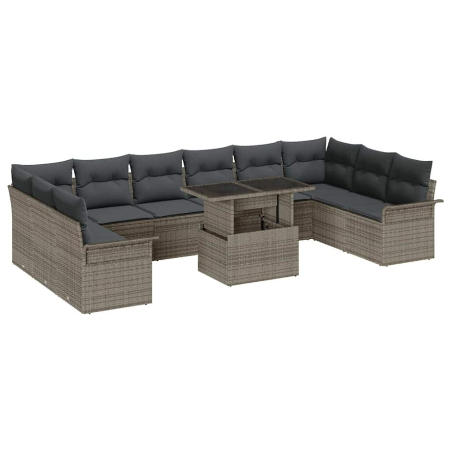 vidaXL Tuin Sofa Set met kussen met kussen 11 pcs Grijs Poly Rattan afbeelding 1