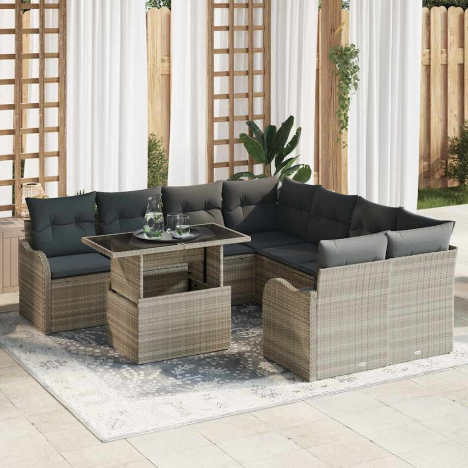 vidaXL Tuin Sofa Set met kussen 9 pcs Lichtgrijs Poly Rattan vidaXL Tuin Sofa Set met kussen 9 pcs Lichtgrijs Poly Rattan afbeelding 1