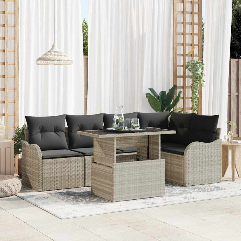vidaXL Tuin Sofa Set met kussen 6 pcs Lichtgrijs Poly Rattan vidaXL Tuin Sofa Set met kussen 6 pcs Lichtgrijs Poly Rattan afbeelding 1