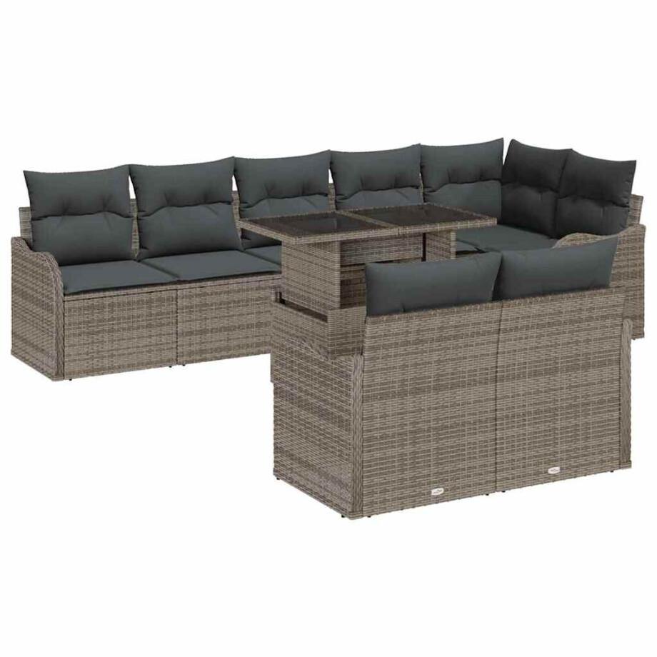 vidaXL Tuin Sofa Set met kussen met kussen 9 pcs Grijs Poly Rattan afbeelding 1