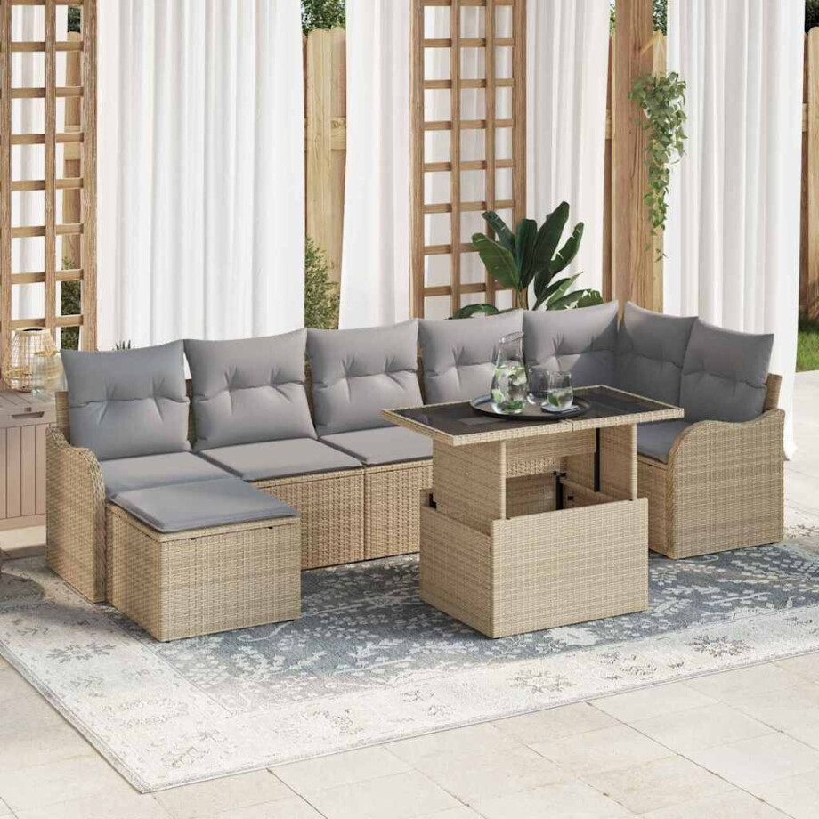 vidaXL Tuin Sofa Set met kussen met opslag 8 pcs Beige Poly riet afbeelding 1