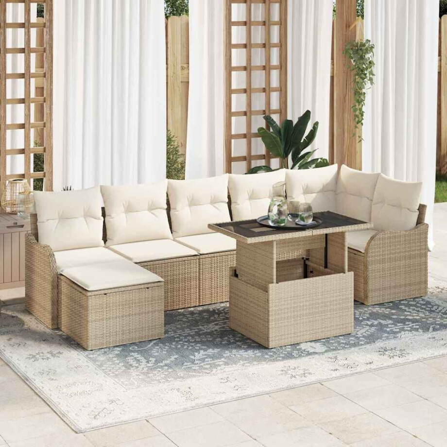 vidaXL Tuin Sofa Set met kussen met opslag 8 pcs Beige Poly riet afbeelding 1