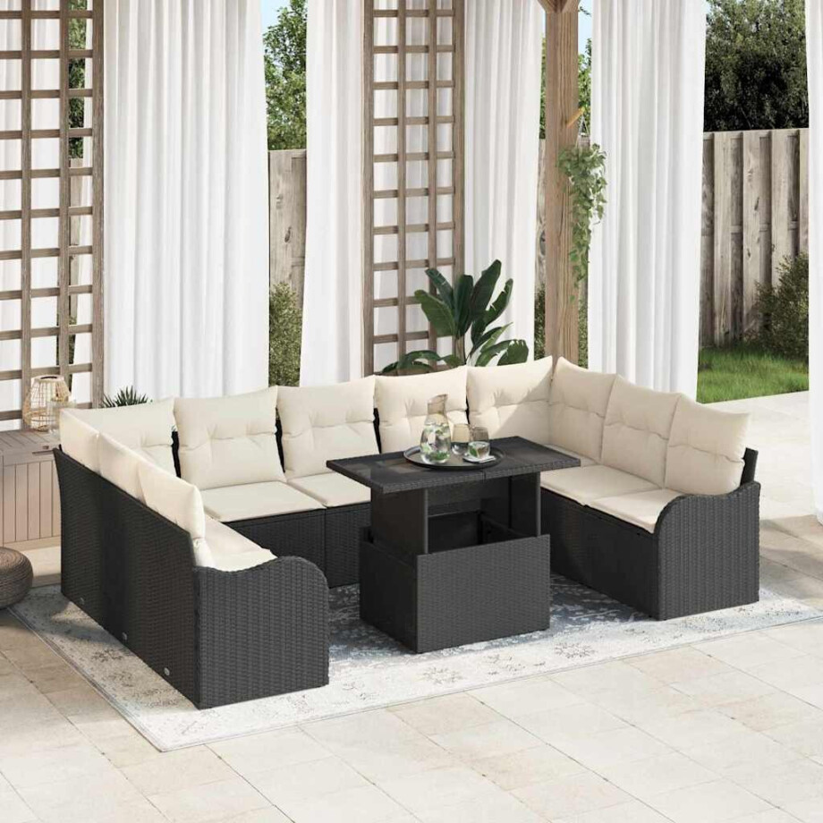 vidaXL Tuin Sofa Set met kussen met kussen 10 pcs Zwart Poly Rattan vidaXL Tuin Sofa Set met kussen met kussen 10 pcs Zwart Poly Rattan afbeelding 1