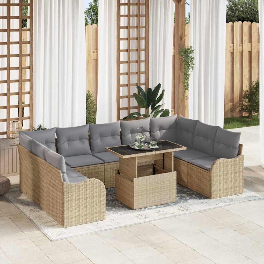 vidaXL Tuin Sofa Set met kussen met kussen 10 pcs Beige Poly Rattan vidaXL Tuin Sofa Set met kussen met kussen 10 pcs Beige Poly Rattan afbeelding 1