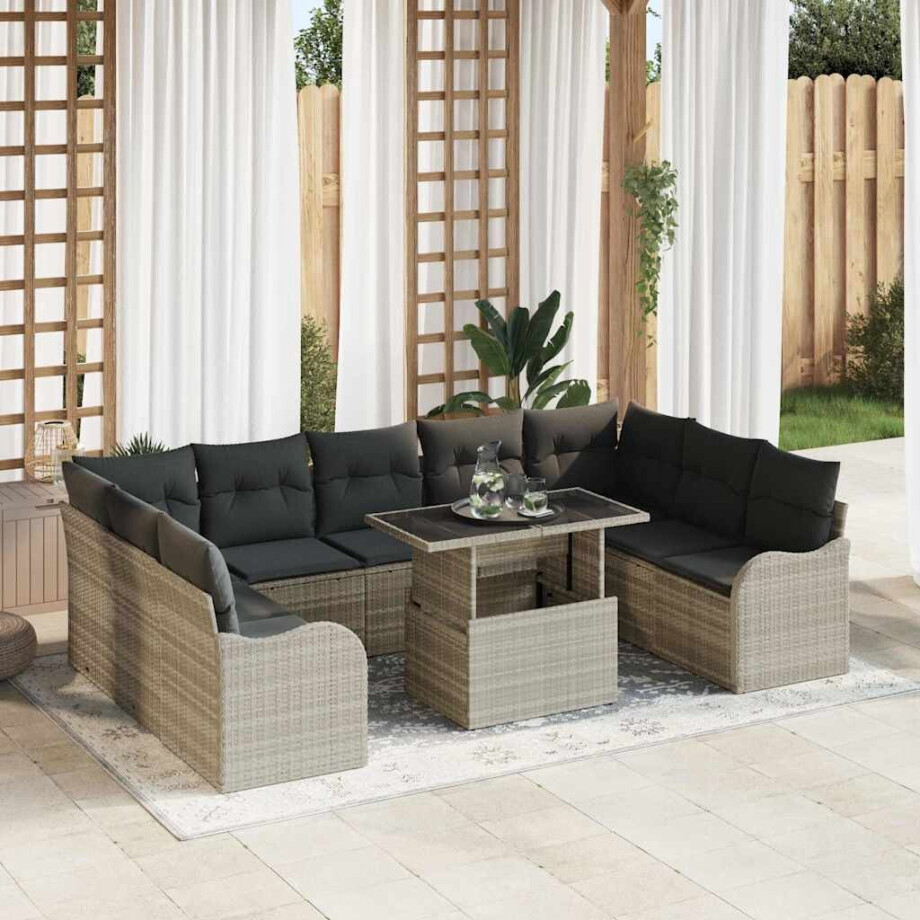 vidaXL Tuin Sofa Set met kussen 10 pcs Lichtgrijs Poly Rattan vidaXL Tuin Sofa Set met kussen 10 pcs Lichtgrijs Poly Rattan afbeelding 1