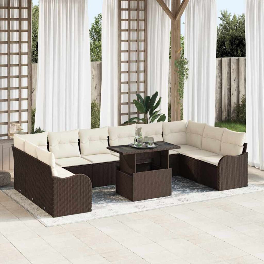 vidaXL Tuin Sofa Set met kussen met kussen 11 pcs Bruin Poly Rattan afbeelding 1